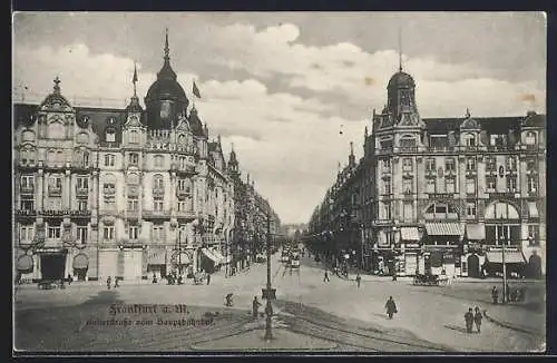 AK Frankfurt, Kaiserstrasse vom Hauptbahnhof, Strassenbahnen