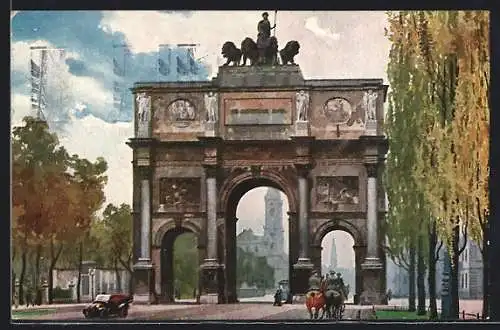 Künstler-AK München, Strassenpartie mit Siegestor