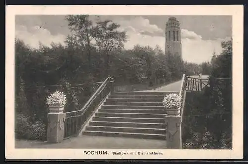 AK Bochum, Stadtpark mit Bismarckturm