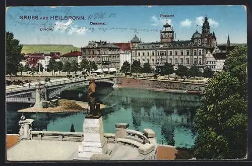 AK Heilbronn, Postamt, Denkmal und Brücke