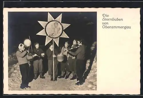 AK Oberammergau, Die Sternbuben, Kinder musizieren in winterlicher Nacht