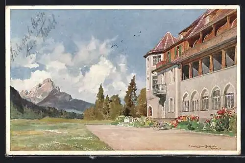 Künstler-AK Edward Harrison Compton: Elmau, Blick zum Schloss, Südseite mit Waxenstein