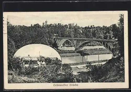 AK Grünwald /Isartal, Gründwalder Brücke und Weinbrauer Inh. B. Adlmüller