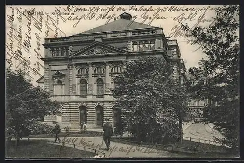 AK Elberfeld, Stadttheater und Strassenpartie mit Strassenbahn