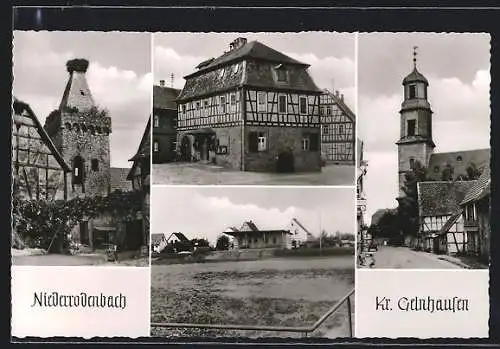 AK Niederrodenbach /Kr. Gelnhausen, Fachwerkhaus, Kirche, Ortspartie