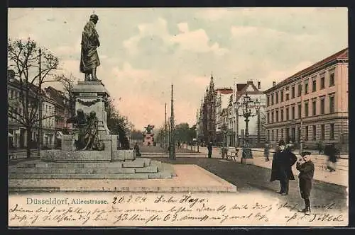 AK Düsseldorf, Alleestrasse mit Denkmal