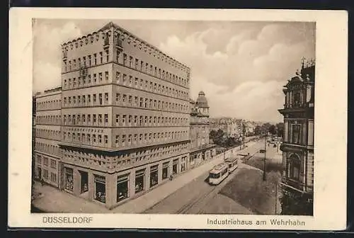 AK Düsseldorf, Industriehaus am Wehrhahn mit Strassenbahn