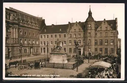 AK Düsseldorf, Rathaus mit Jan Wellem-Denkmal