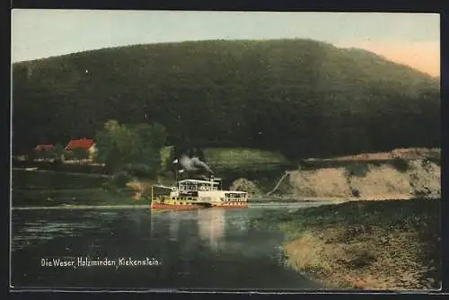 AK Holzminden, Kiekenstein, Dampfer auf der Weser