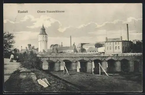 AK Rastatt, Obere Stauschleuse, mit Brauerei C. Franz