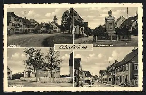 AK Schopfloch / Mfr., Kinderschule, Kriegerdenkmal, Bahnhofstrasse