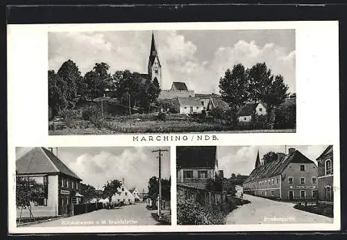 AK Marching /Ndb., Kolonialwaren M. Brandstetter, Strassenpartie mit Gasthaus, Ortsansicht