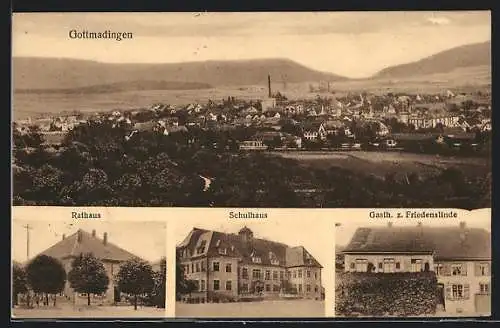 AK Gottmadingen, Gasthaus zur Friedenslinde, Rathaus, Gesamtansicht