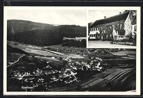 AK Egesheim, Gasthaus Hirsch, Gesamtansicht mit Feldern und Bergen aus der Vogelschau