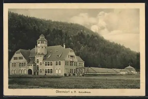 AK Oberndorf a. N., Schiesshaus, Gebäudeansicht mit Bergblick