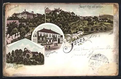 Lithographie Iburg, Hotel Gersemann, Schloss Iburg, Rückseite