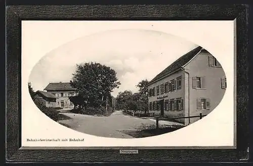 Präge-AK Nenzingen, Bahnhofsgasthaus mit Bahnhof, Passepartout