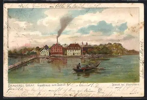 Lithographie Staad, Brauerei Graf und Gasthaus zum Schiff