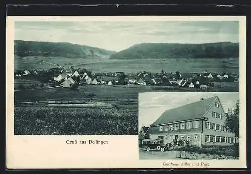 AK Deilingen, Gasthaus Adler u. Post, Totale des Ortes