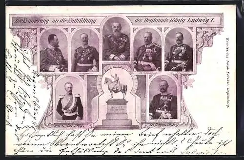AK Regensburg, Enthüllung des Denkmals König Ludwig I. 1902, Prinz Alfons, Prinz Ludwig