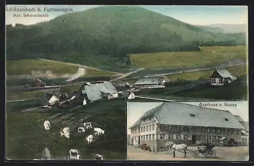 AK Schönenbach /Furtwangen, Gasthaus zur Sonne R. Kuss, Gesamtansicht mit Umgebung