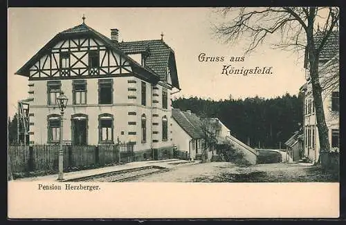 AK Königsfeld / Schwarzwald, Strassenpartie an der Pension Herzberger