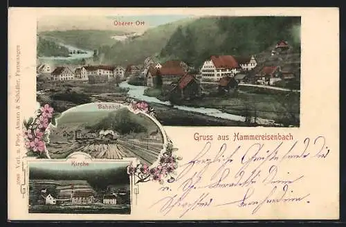 AK Hammereisenbach, Bahnhof, Kirche, Oberer Ort aus der Vogelschau