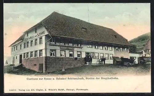 AK Schönenbach / Furtwangen, Gasthaus zur Sonne am Bahnhof / Station der Bergbahn