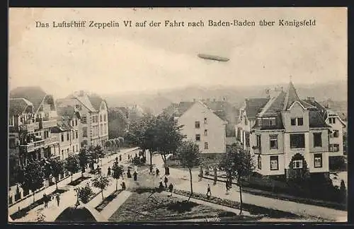 AK Königsfeld /Baden, Luftschiff Zeppelin IV über dem Ort, auf der Fahrt nach Baden-Baden