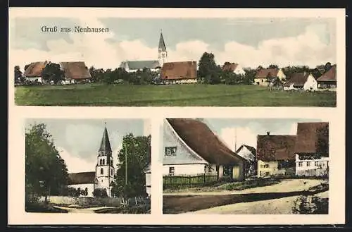 AK Neuhausen / Königsfeld, Strassenpartie, Kirche, Ortspanorama