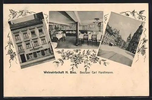 AK Freiburg / Breisgau, Gasthaus Weinwirtschaft H. Binz C. Hardtmann, Strassenpartie