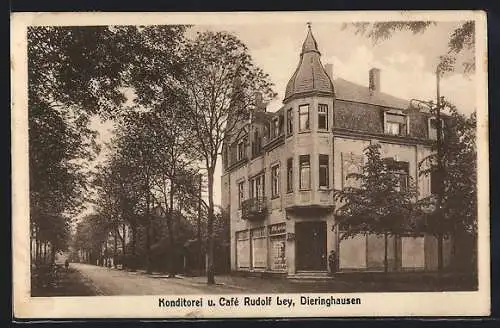 AK Dieringhausen, Konditorei-Cafe Rudolf Ley mit Strasse