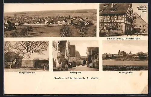 AK Lichtenau /Ansbach, Bäckerei C. Götz, Obsorgeheim, Marktplatz, Gesamtansicht