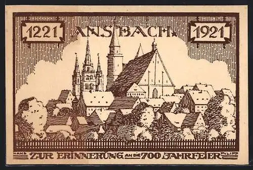 Künstler-AK Ansbach / Mfr., Festpostkarte der 700 Jahrfeier 1921