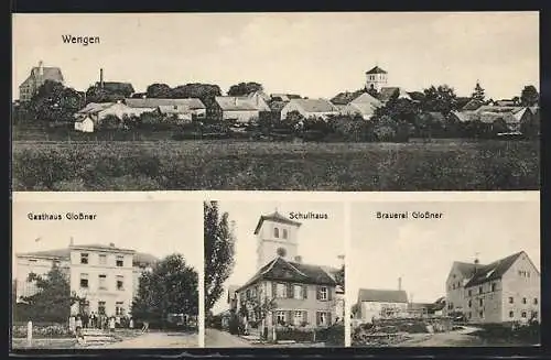 AK Wengen / Bergen, Gasthaus und Brauerei Glossner, Schule, Ortsansicht