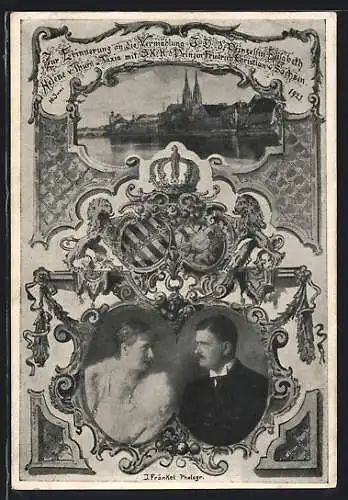 AK Vermählung der Prinzessin Elisabeth Helene von Thurn & Taxis mit Prinz Friedrich Christian von Sachsen, 16.6.1923