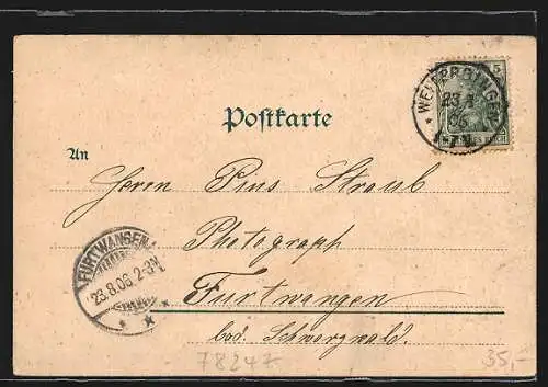 Lithographie Weiterdingen, Ortsansicht, Mägdeberg, Hohenkrähen