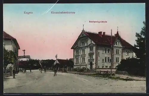 AK Engen, Eisenbahnstrasse mit Rentamtsgebäude