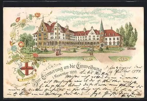 Lithographie Freiburg i. B., Ev. Diakonissen-Krankenhaus, Einweihung am 1. November 1898