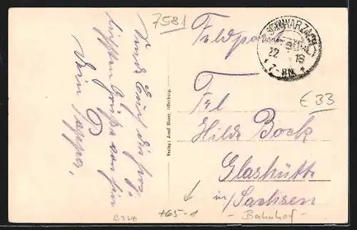 AK Schwarzach / Bühl, Bahnhof, Frühere Abteikirche, Totalansicht