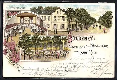 Lithographie Bredeney, Restaurant zur Waldecke v. Carl Real