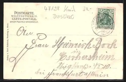 AK Homberg a. Rh., Ortsansicht mit Segelschiff