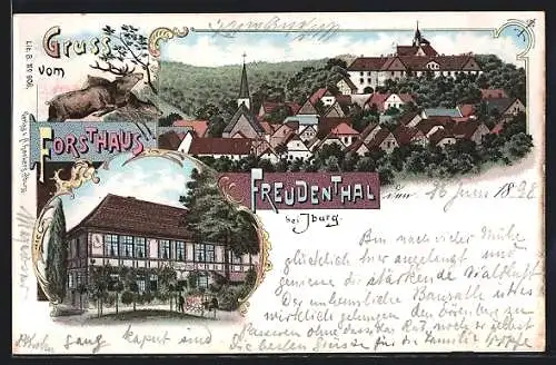 Lithographie Iburg, Gasthof Freudenthal, Teilansicht
