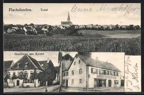 AK Flachslanden, Gasthaus zur Krone, Handlung v. Johann Engerer, Totalansicht