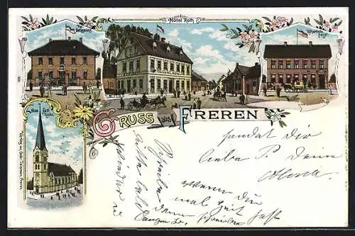 Lithographie Freren, Hotel Roth, Kgl. Amtsgericht, Kaiserliche Post