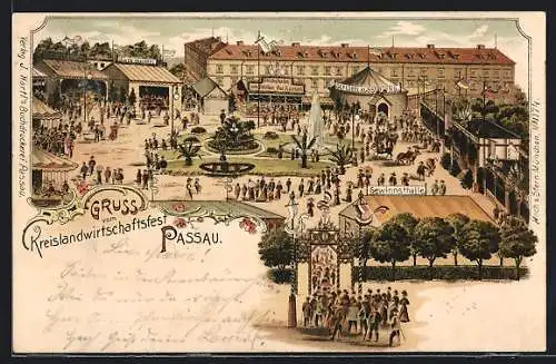 Lithographie Passau, Kreislandwirtschaftsfest, Blick auf den Festplatz