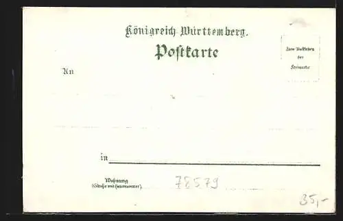 Lithographie Neuhausen ob Eck, Gasthaus zur Krone, Post, Schulhaus, Ortsansicht
