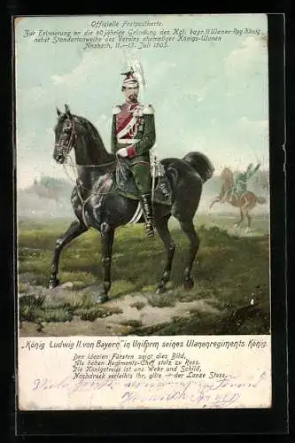 AK König Ludwig II. von Bayern in Uniform seines Ulanenregiments König