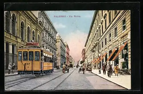 AK Palermo, Strassenbahn in der Via Roma