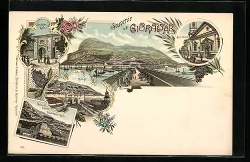 Lithographie Gibraltar, Southfort-Gate, Market, Moorish-Castle & Landport Gate